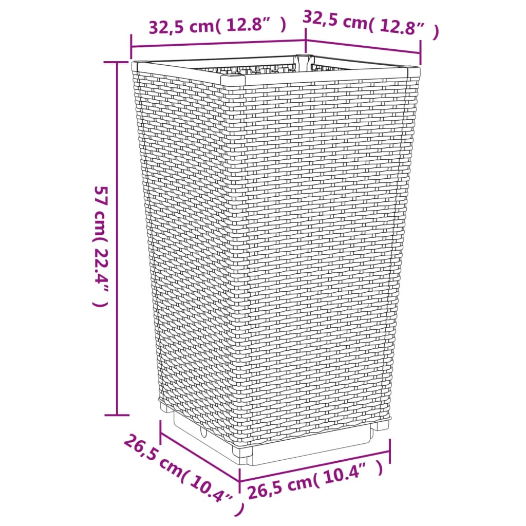 Vasos/floreiras 4 pcs 32,5x32,5x57 cm PP castanho