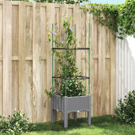 Vaso/floreira jardim c/ treliça 40x40x142,5cm PP cinzento-claro