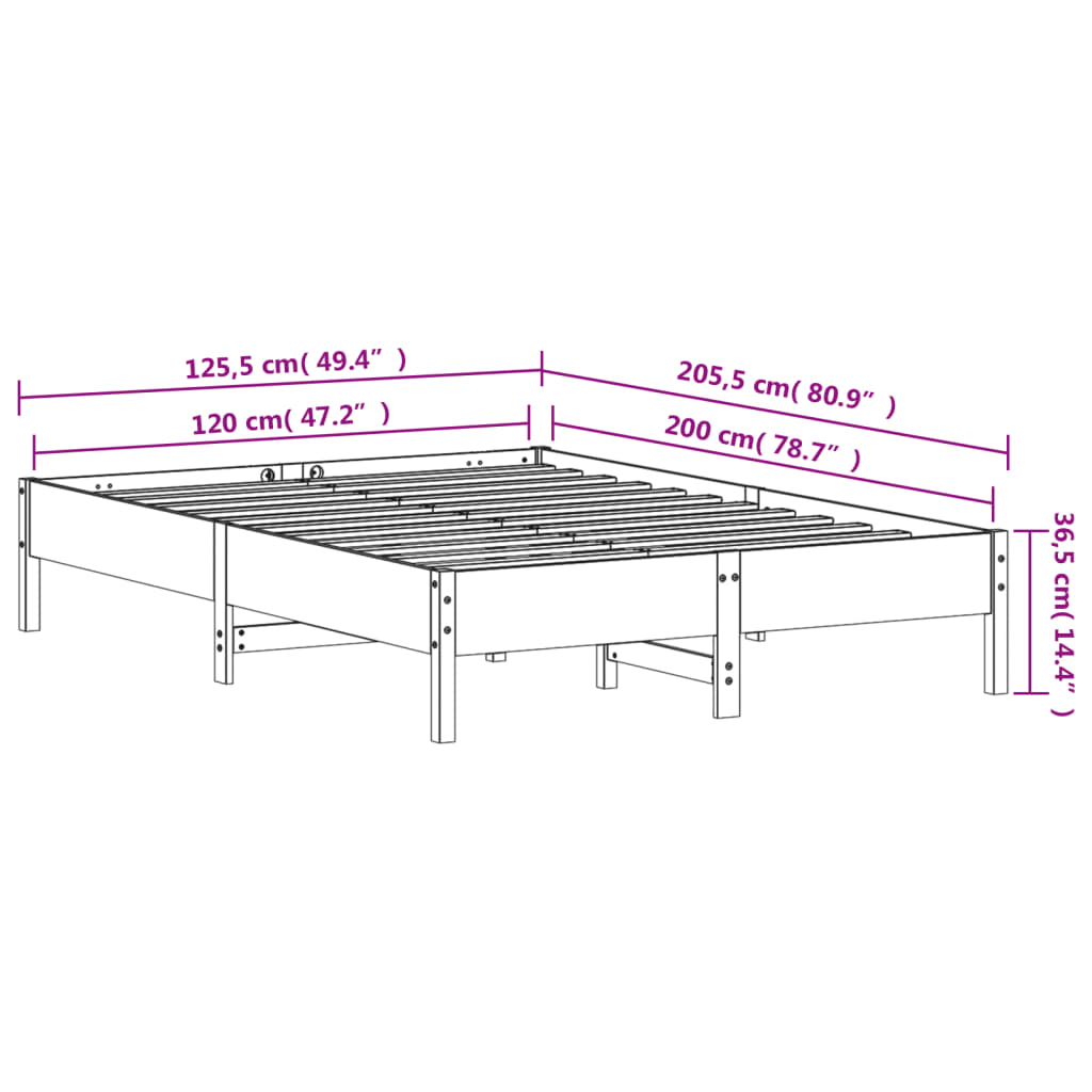 Estrutura de cama 120x200 cm madeira pinho maciça castanho cera