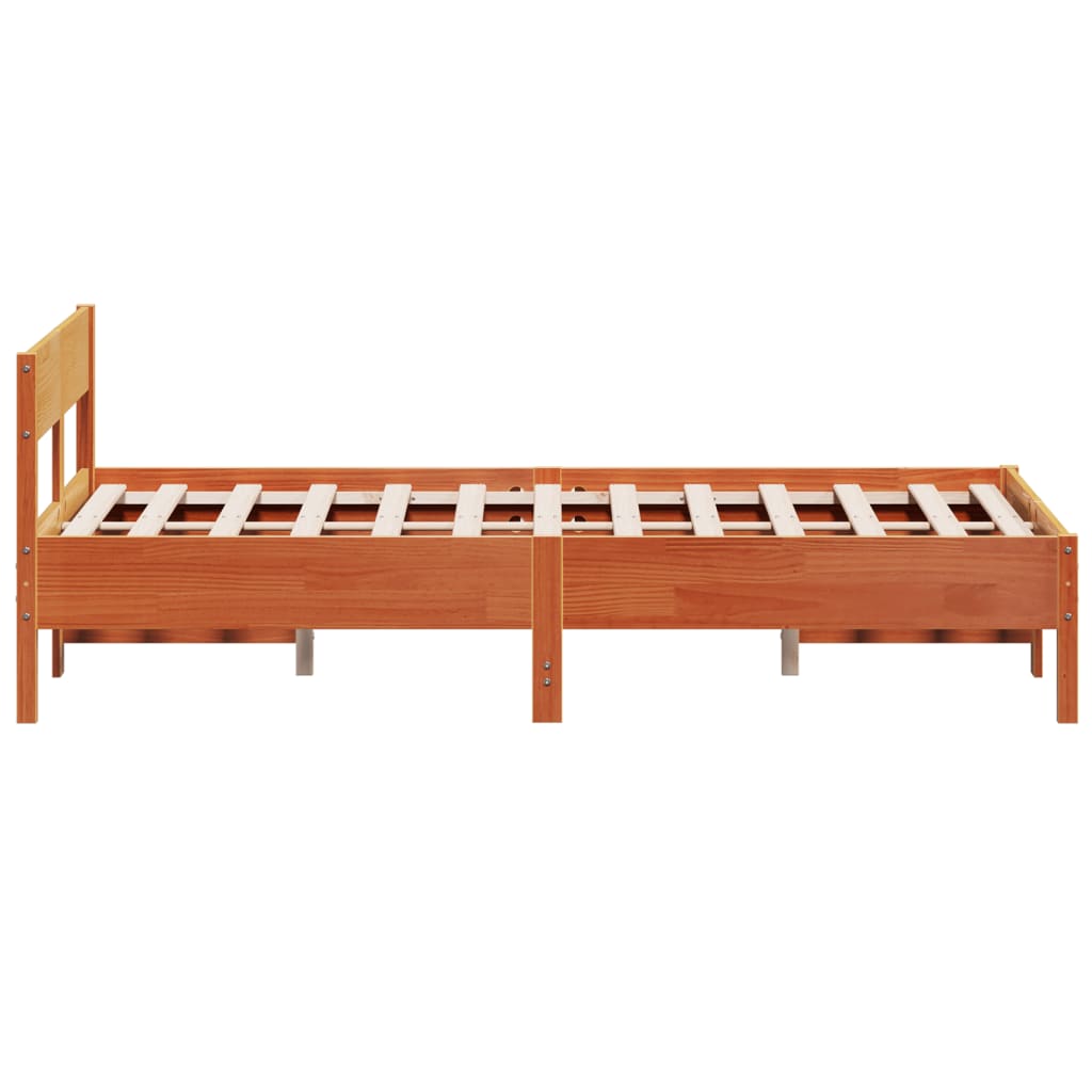 Estrutura cama c/ cabeceira 150x200cm pinho maciço castanho-mel