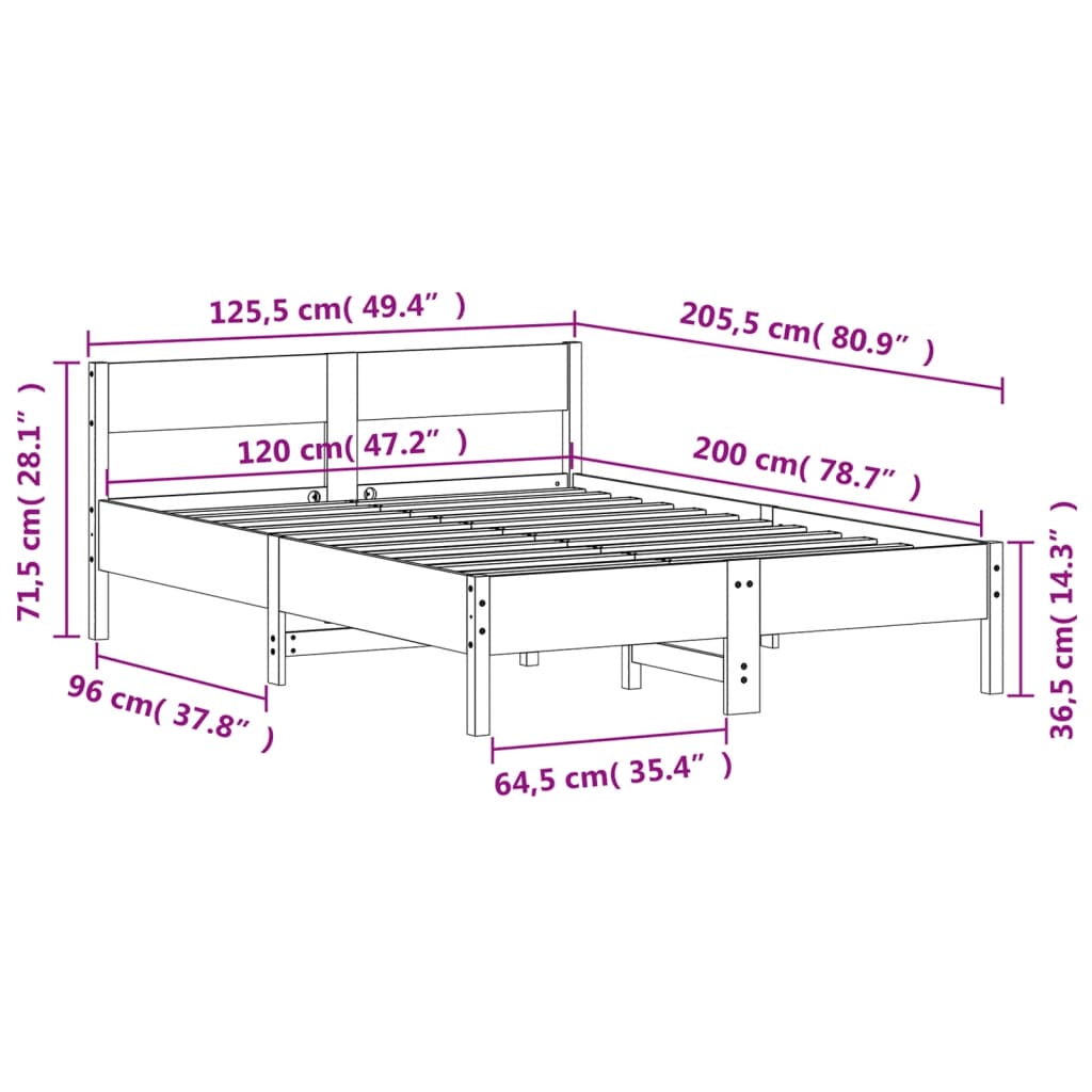 Estrutura de cama com cabeceira 120x200 cm pinho maciço branco