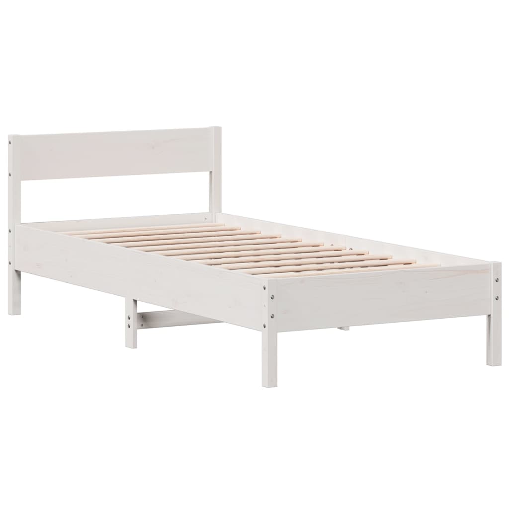 Estrutura de cama com cabeceira 100x200cm pinho maciço branco