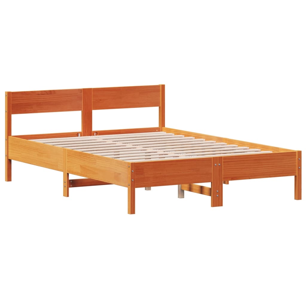 Estrutura cama c/ cabeceira 140x190cm pinho maciço castanho-mel