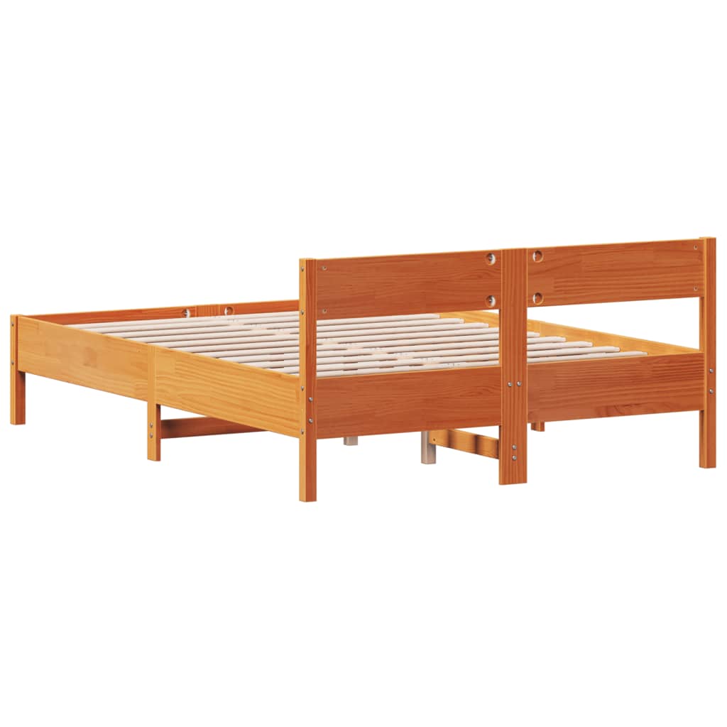 Estrutura cama c/ cabeceira 140x190cm pinho maciço castanho-mel