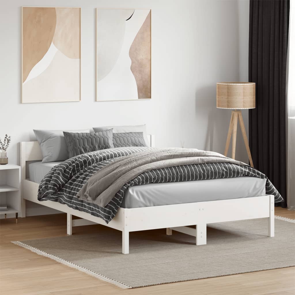 Estrutura cama c/ cabeceira 135x190 cm pinho maciço branco