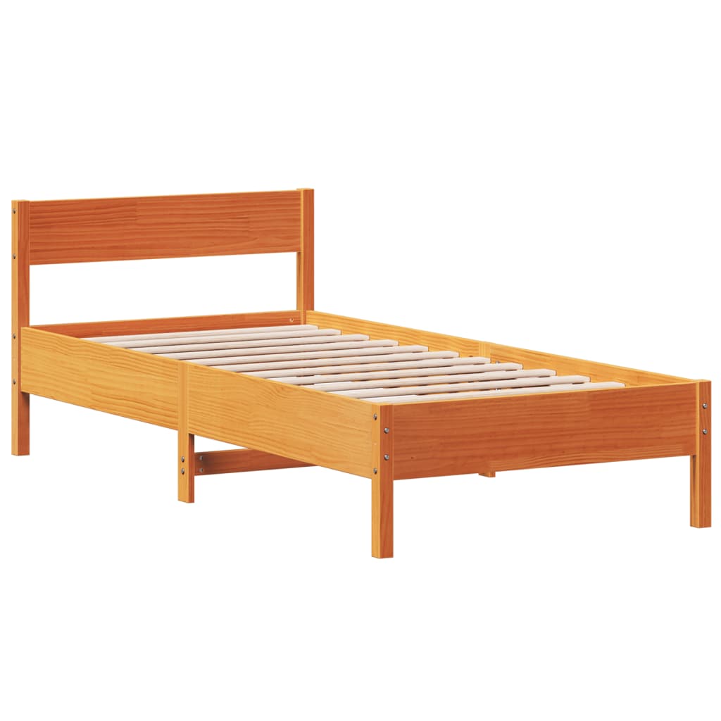 Estrutura cama c/ cabeceira 90x190 cm pinho maciço castanho-mel