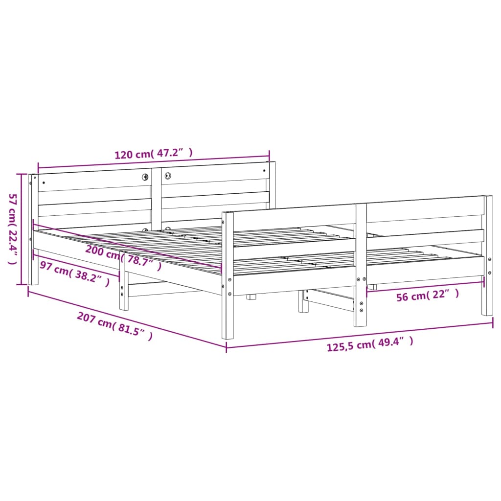 Estrutura de cama com cabeceira 120x200 cm pinho maciço branco