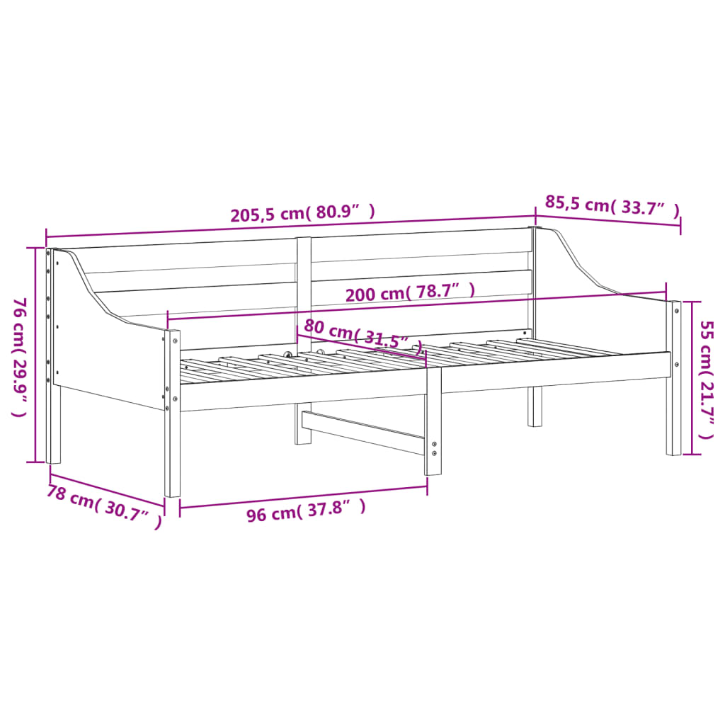 Sofá-cama 80x200 cm madeira de pinho maciça castanho cera