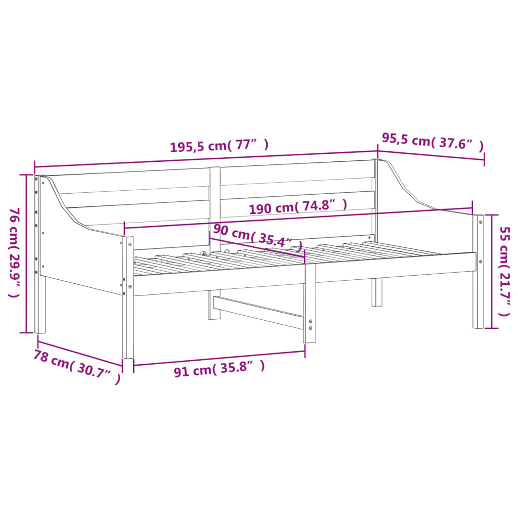 Sofá-cama 90x190 cm madeira de pinho maciça branco