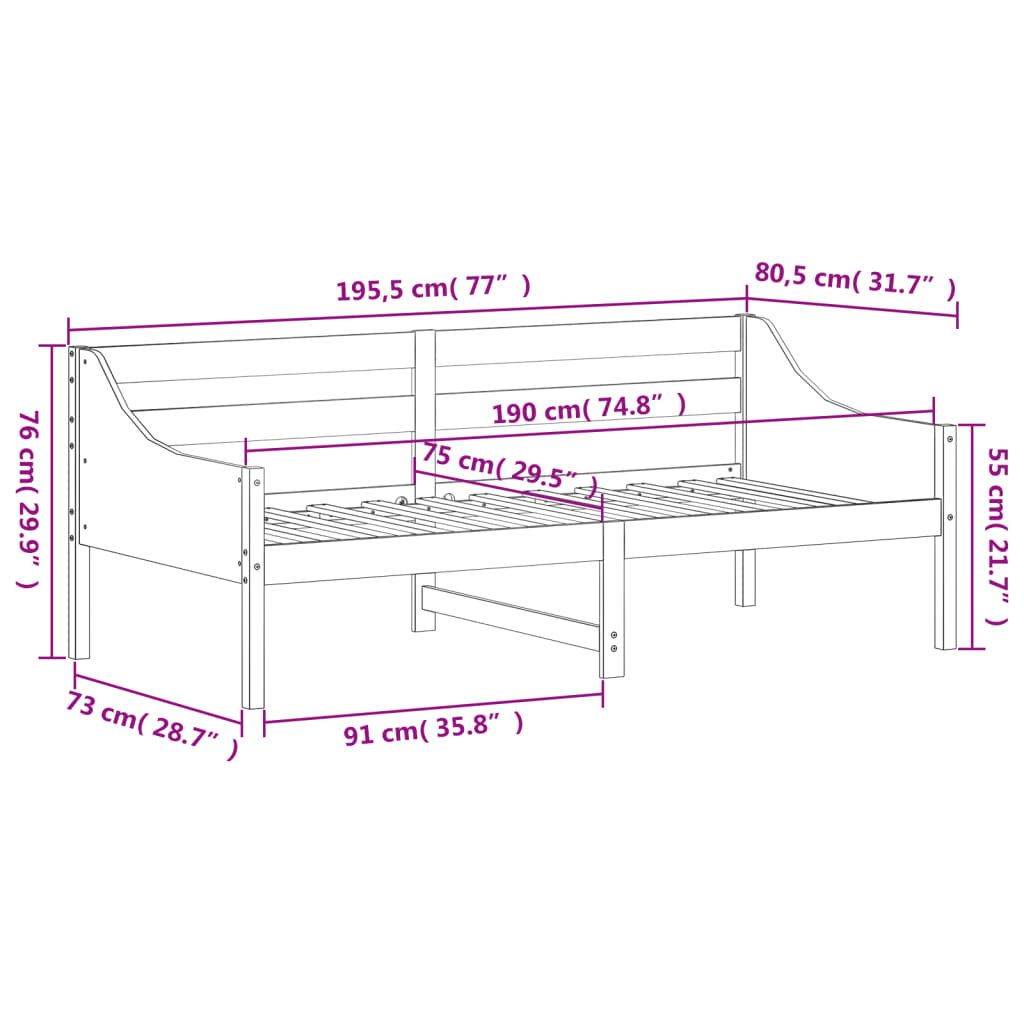 Sofá-cama 75x190 cm madeira de pinho maciça castanho cera