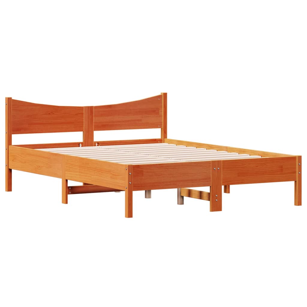 Estrutura de cama 140x200 cm madeira pinho maciça castanho cera