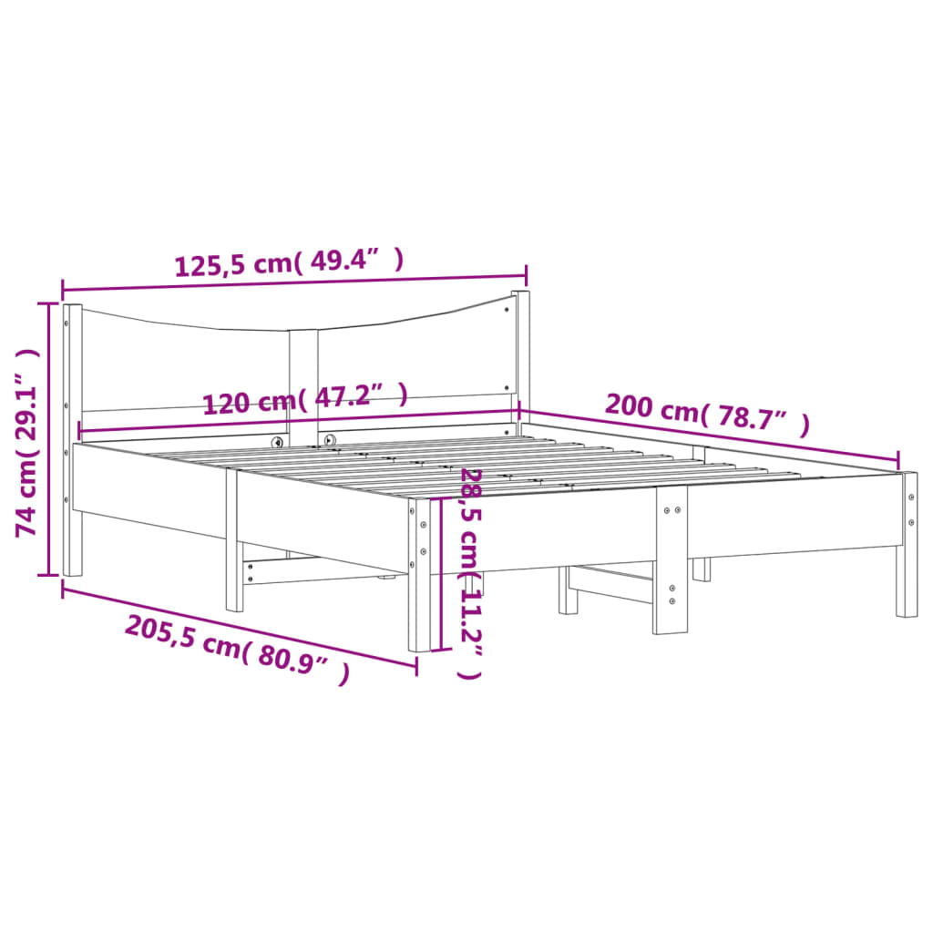 Estrutura de cama 120x200 cm madeira de pinho maciça branco2