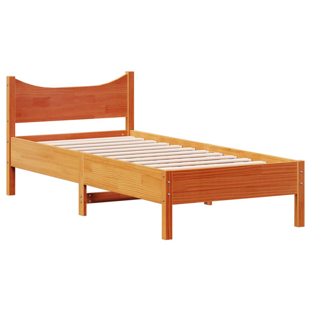 Estrutura de cama 100x200 cm madeira pinho maciça castanho cera