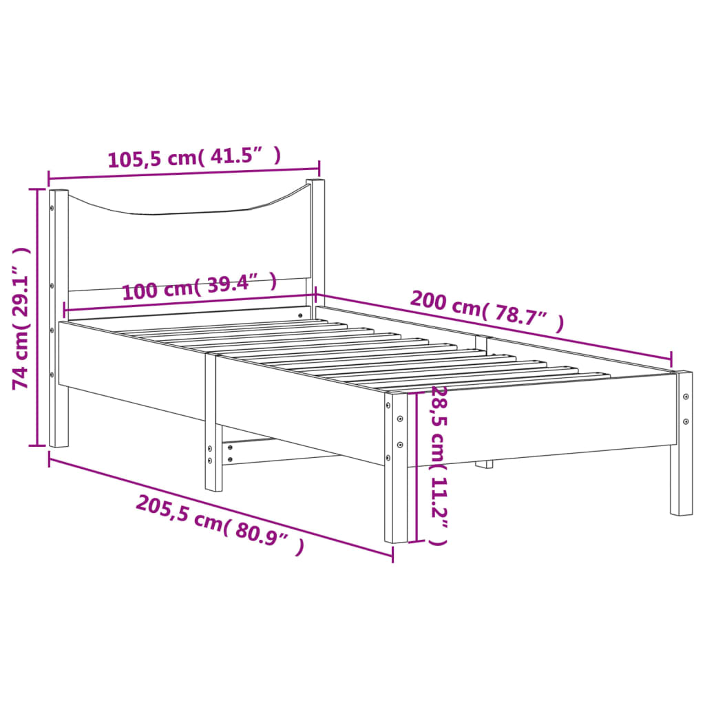 Estrutura de cama 100x200 cm madeira pinho maciça castanho cera