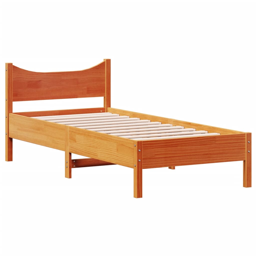 Estrutura de cama 90x200 cm madeira pinho maciça castanho cera