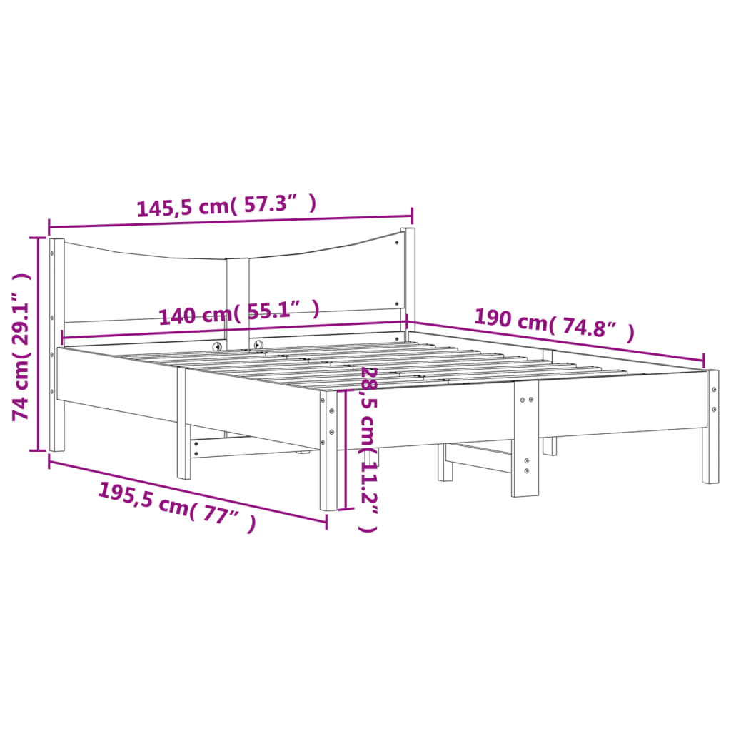 Estrutura de cama 140x190 cm madeira de pinho maciça branco