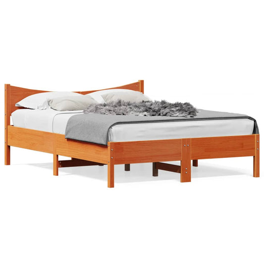 Estrutura de cama 140x190 cm madeira pinho maciça castanho cera