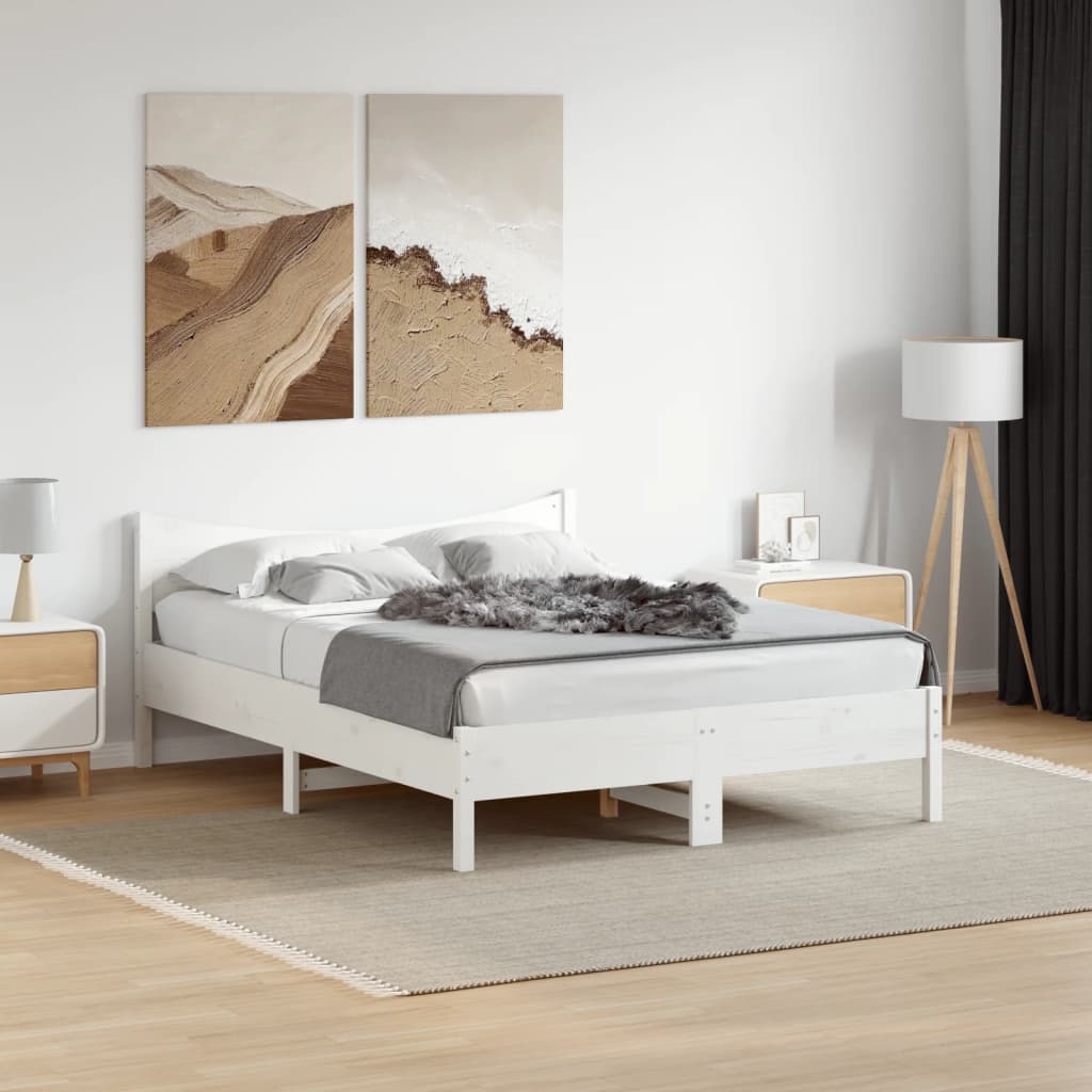 Estrutura de cama 135x190 cm madeira de pinho maciça branco