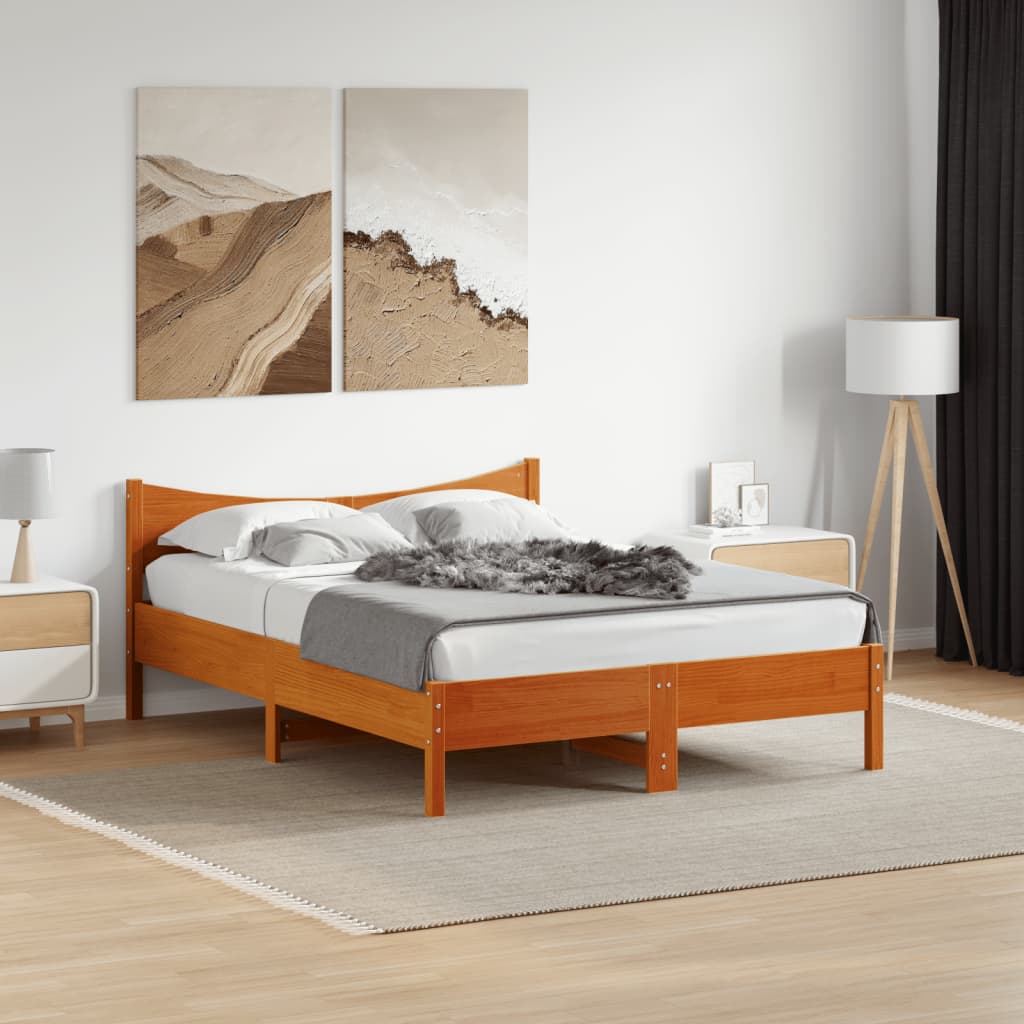 Estrutura de cama 135x190 cm madeira pinho maciça castanho cera