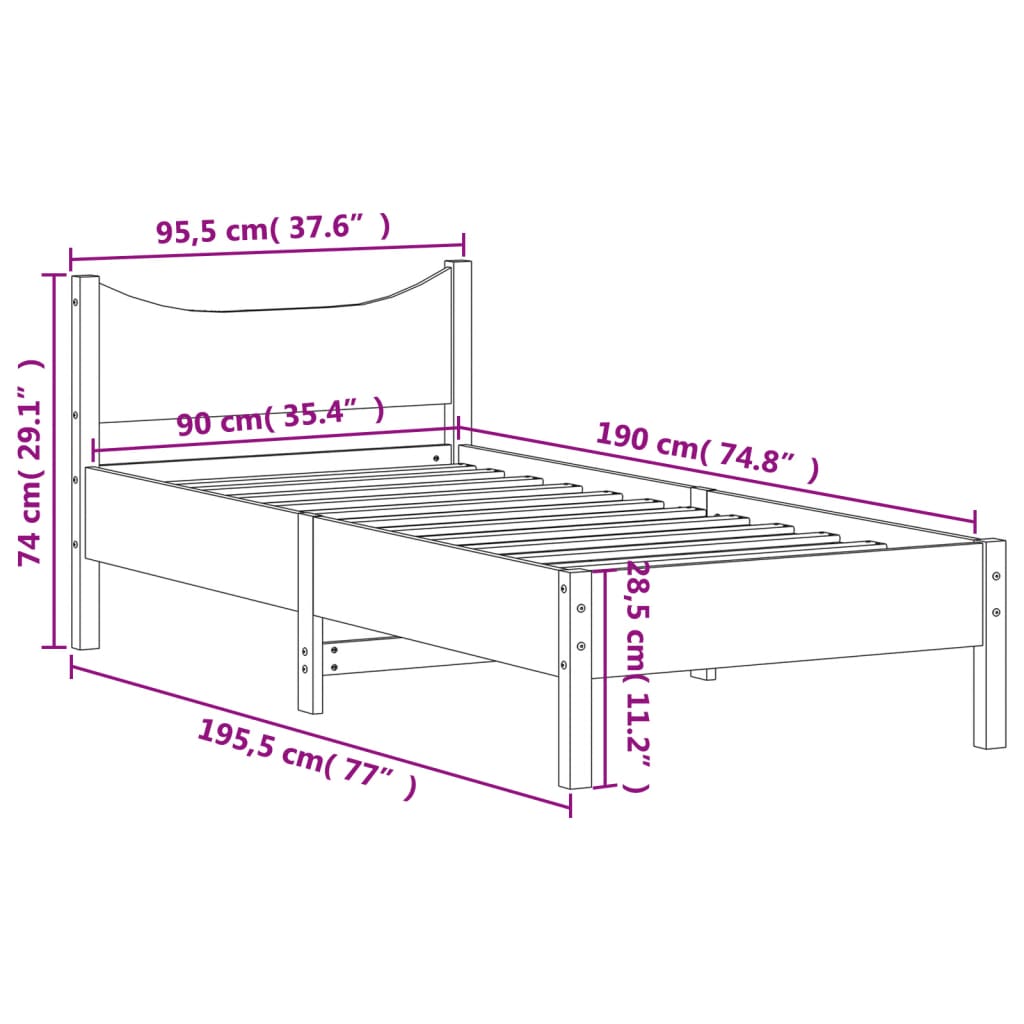 Estrutura de cama 90x190 cm madeira de pinho maciça branco