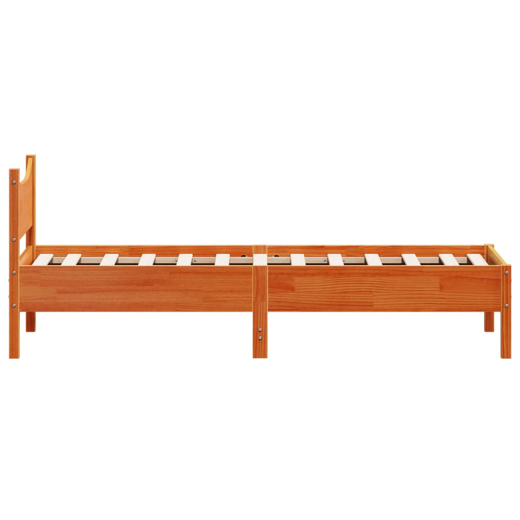 Estrutura de cama 75x190 cm madeira pinho maciça castanho cera