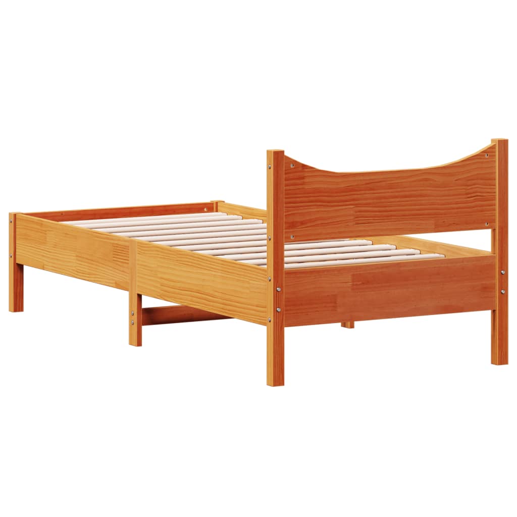 Estrutura de cama 75x190 cm madeira pinho maciça castanho cera