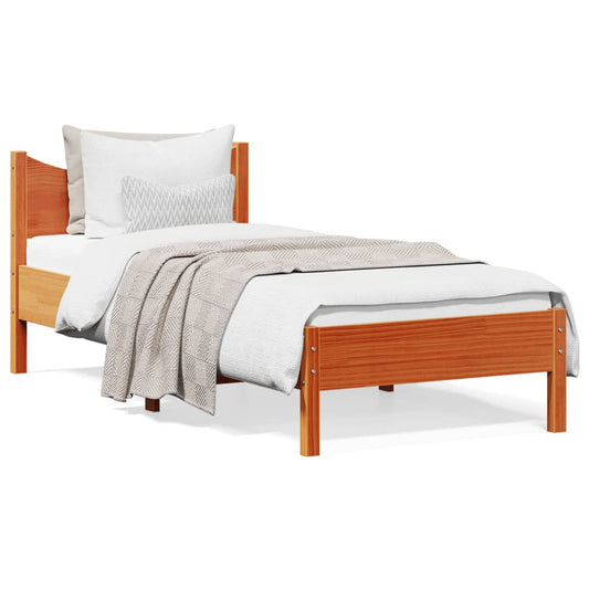 Estrutura de cama 75x190 cm madeira pinho maciça castanho cera