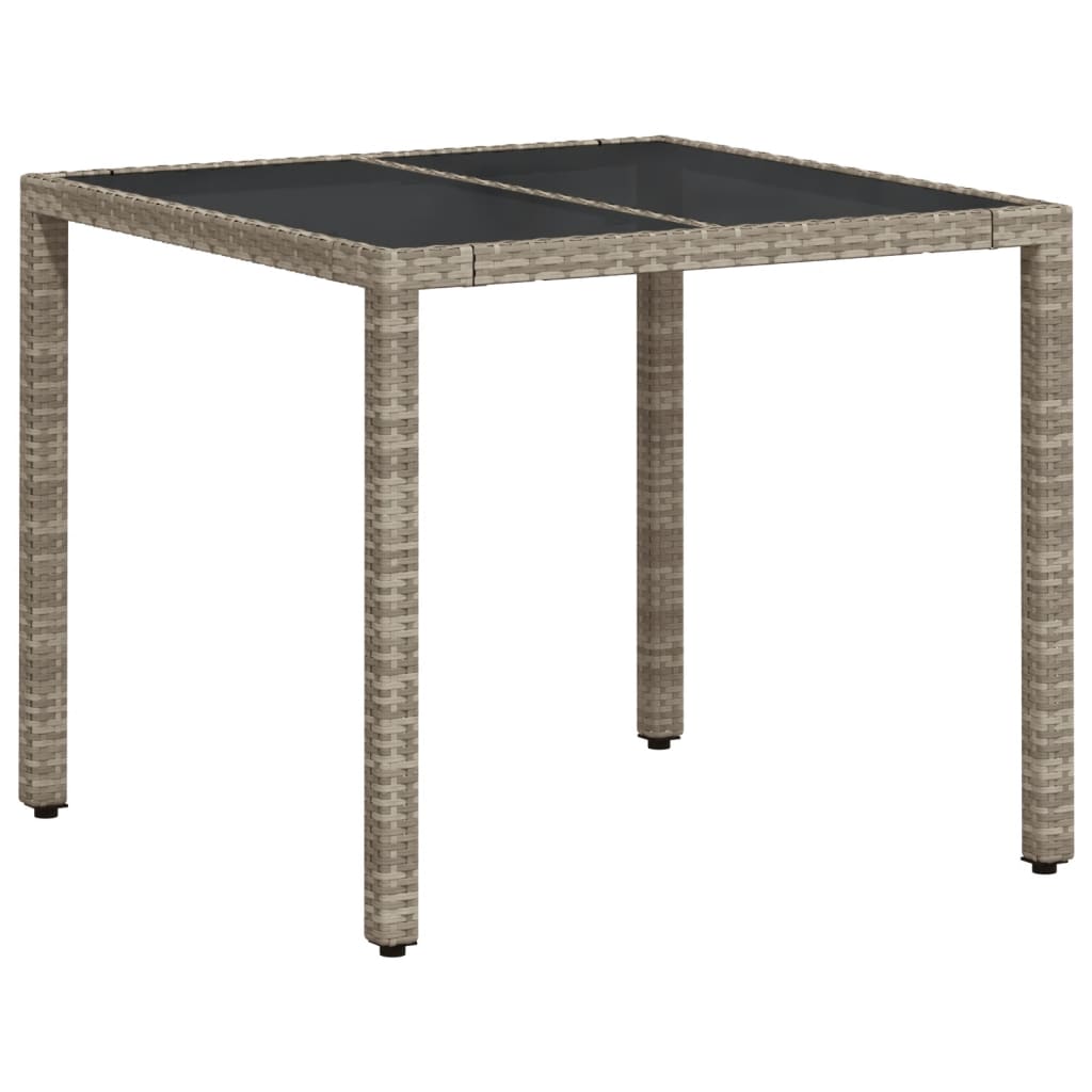 Mesa de jardim c/ tampo de vidro 90x90x75cm vime PE cinza-claro