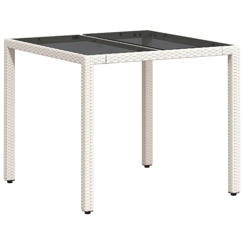 Mesa de jardim com tampo de vidro 90x90x75 cm vime PE branco