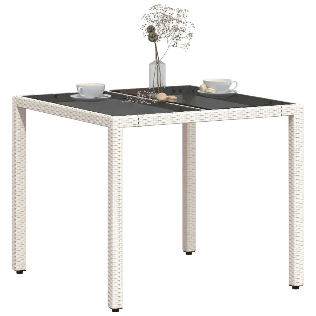 Mesa de jardim com tampo de vidro 90x90x75 cm vime PE branco