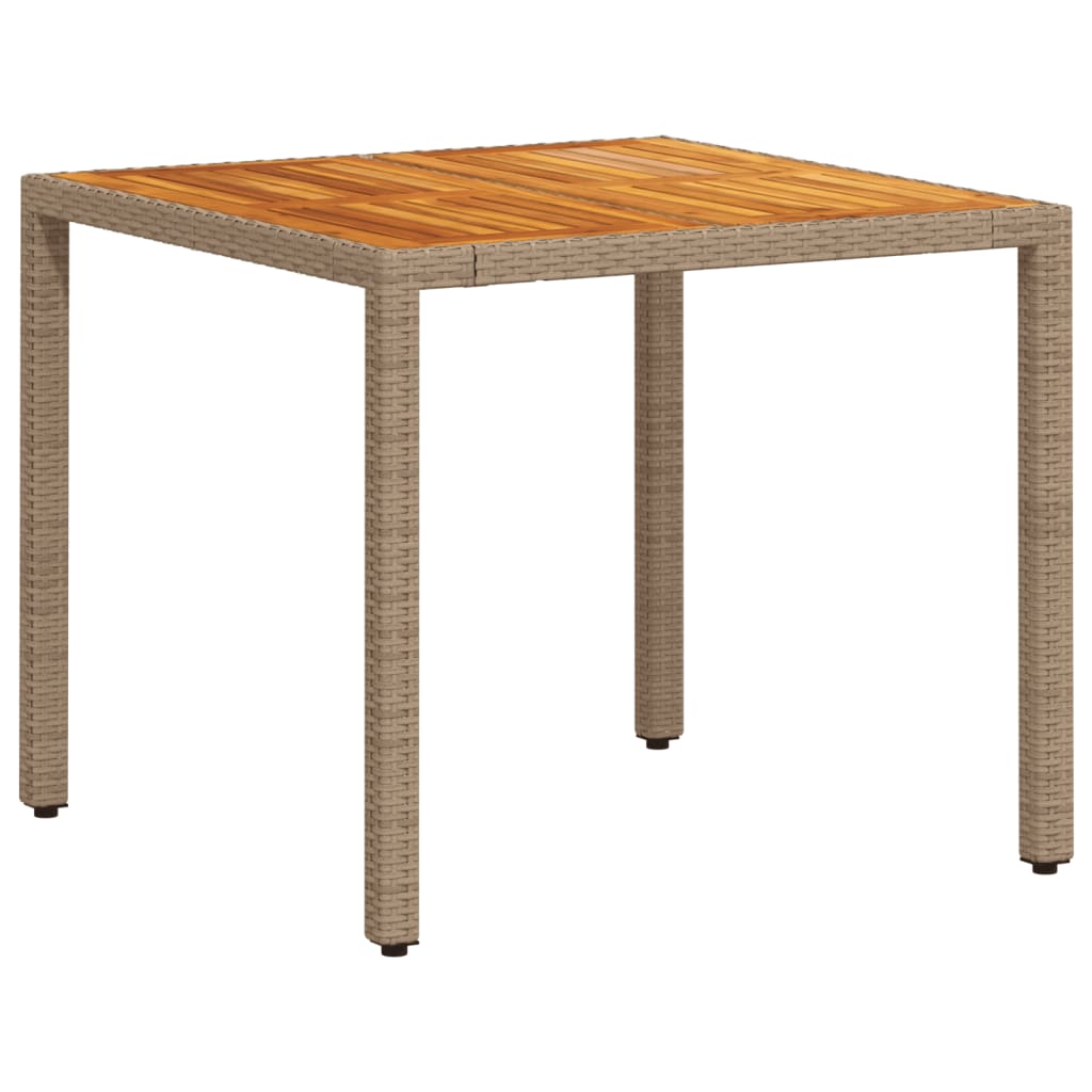 Mesa de jardim 90x90x75 cm vime PE e madeira de acácia bege