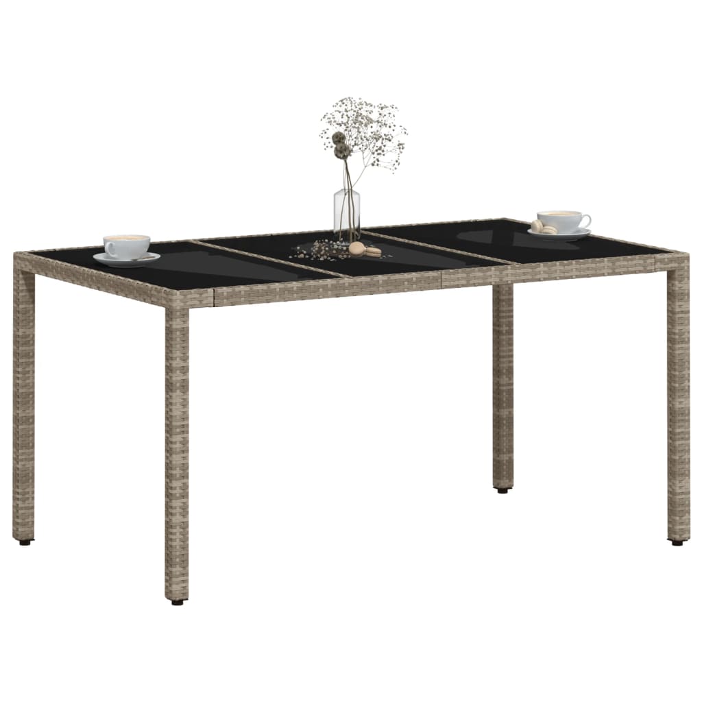 Mesa de jardim c/ tampo vidro 150x90x75 cm vime PE cinza-claro