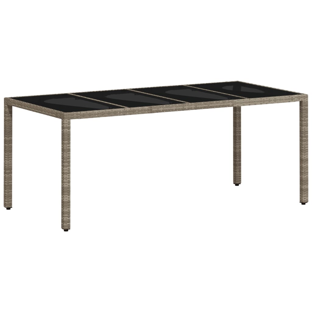 Mesa de jardim c/ tampo vidro 190x90x75 cm vime PE cinza-claro