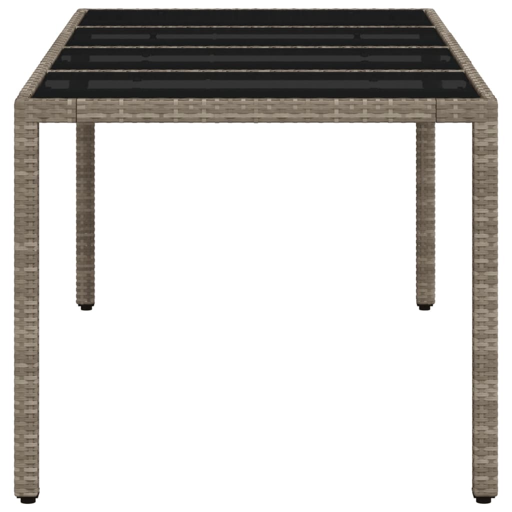 Mesa de jardim c/ tampo vidro 190x90x75 cm vime PE cinza-claro