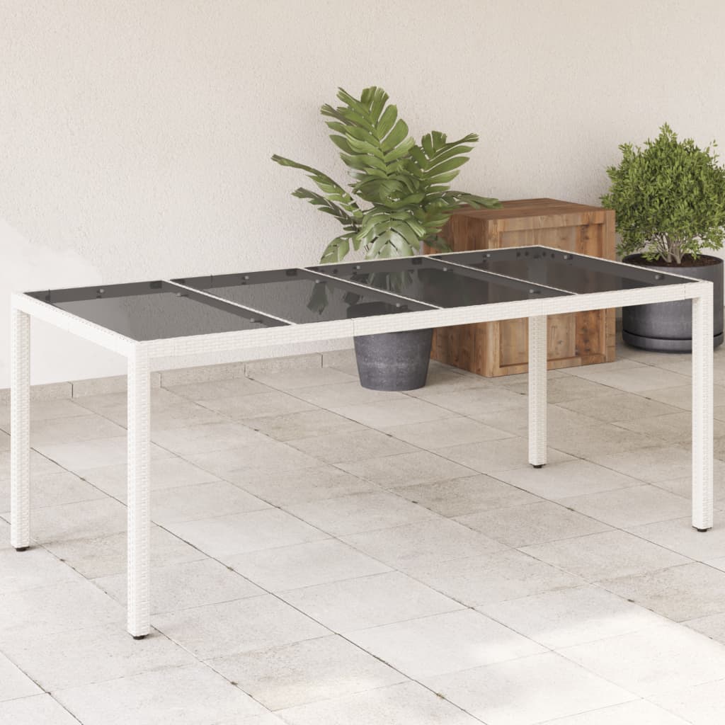 Mesa de jardim com tampo de vidro 190x90x75 cm vime PE branco