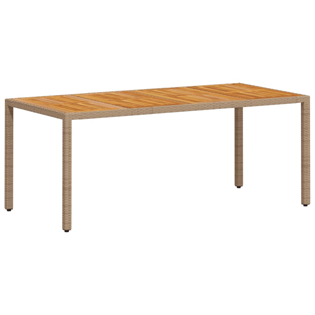 Mesa de jardim 190x90x75 cm vime PE e madeira de maciça bege