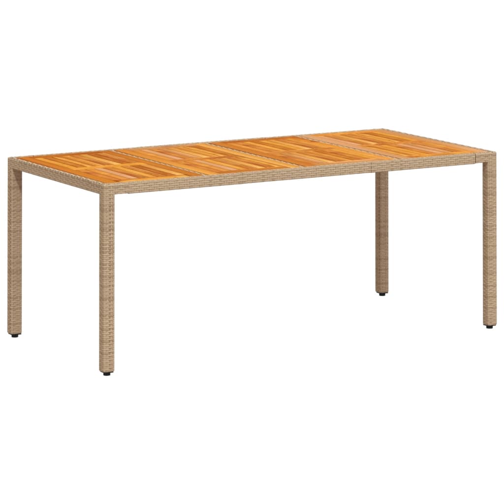 Mesa de jardim 190x90x75 cm vime PE e madeira de maciça bege