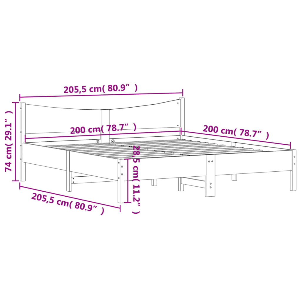 Estrutura de cama com cabeceira 200x200 cm pinho maciço