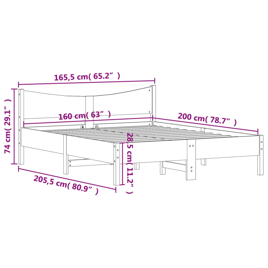 Estrutura de cama com cabeceira 160x200 cm pinho maciço