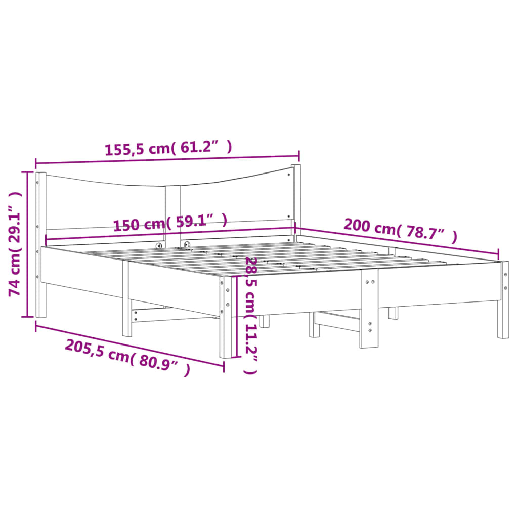 Estrutura de cama c/ cabeceira 150x200 cm pinho maciço