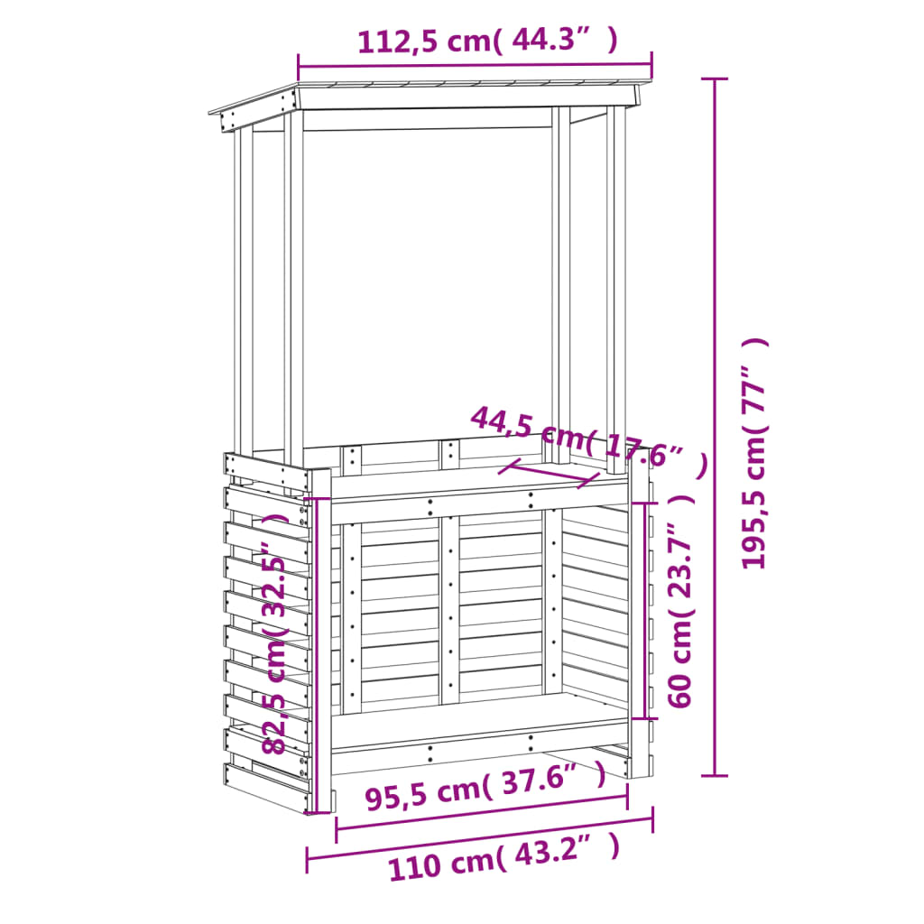 Mesa de bar exterior c/ telhado 112,5x57x195,5cm madeira maciça