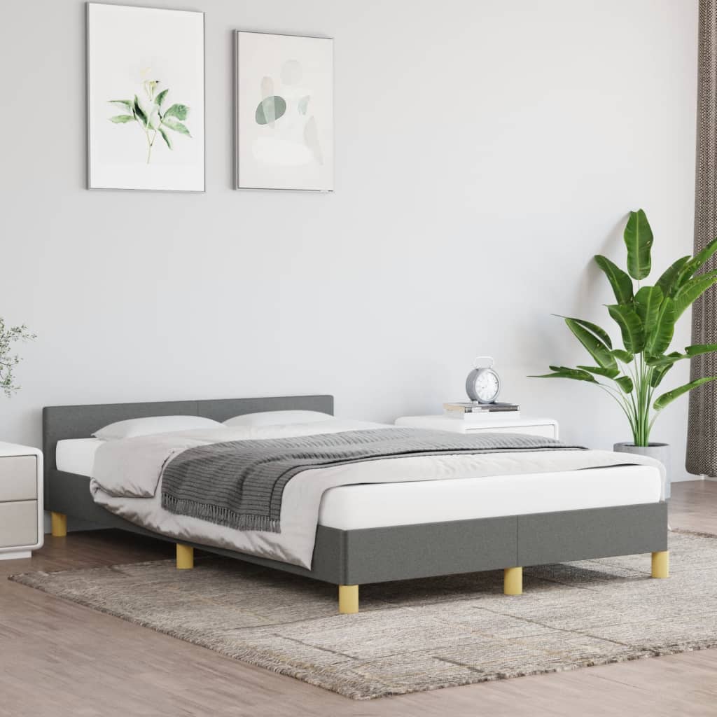 Estrutura de cama com cabeceira 120x190 cm tecido cinza-escuro