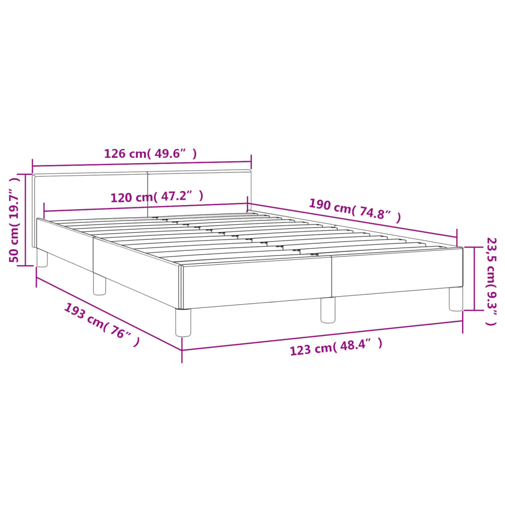 Estrutura de cama c/ cabeceira 120x190cm tecido castanho-escuro