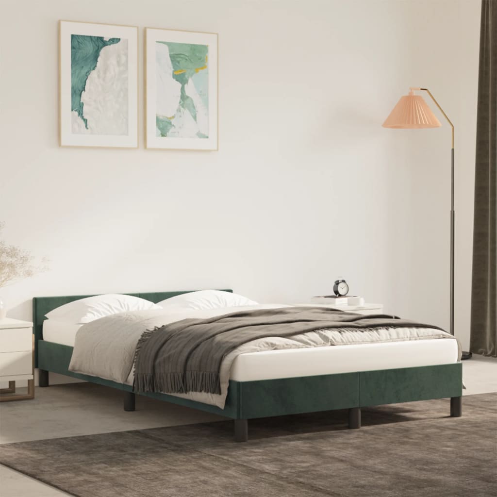 Estrutura de cama c/ cabeceira 120x190 cm veludo verde-escuro