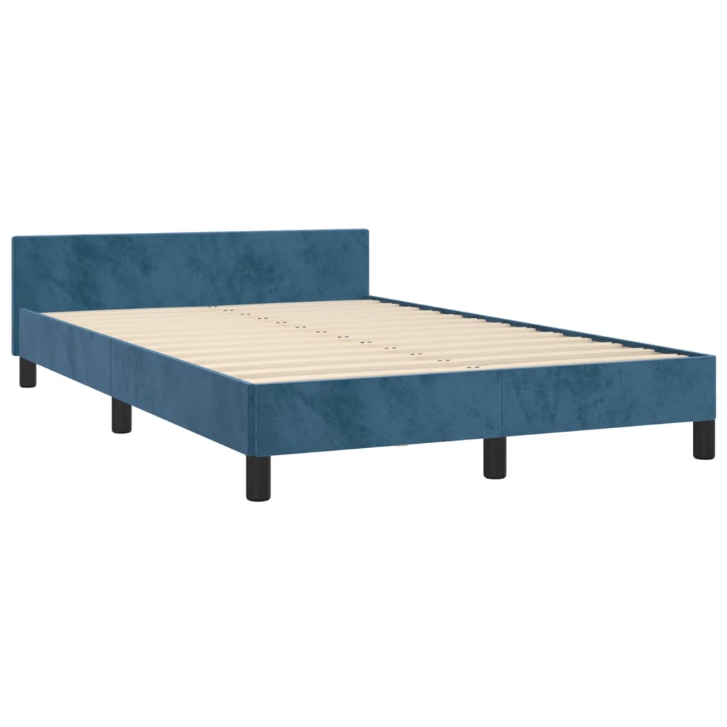 Estrutura de cama c/ cabeceira 120x190 cm veludo azul-escuro