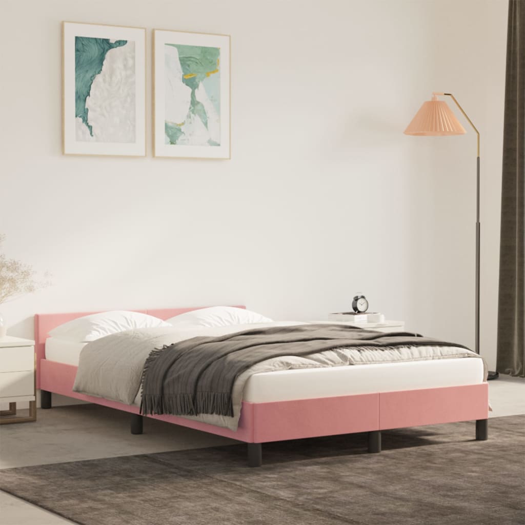 Estrutura de cama com cabeceira 120x190 cm veludo rosa