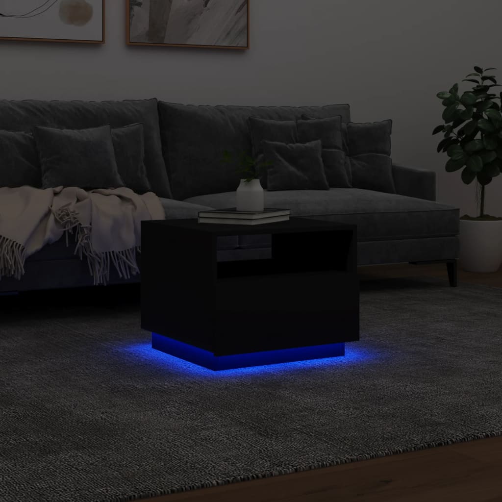 Mesa de centro com luzes LED 50x49x40 cm preto