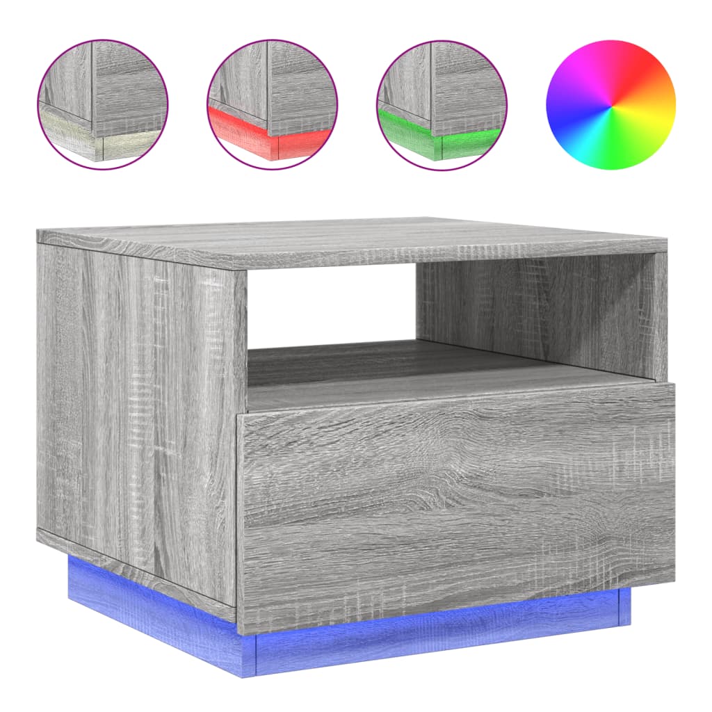 Mesa de centro com luzes LED 50x49x40 cm cinzento sonoma