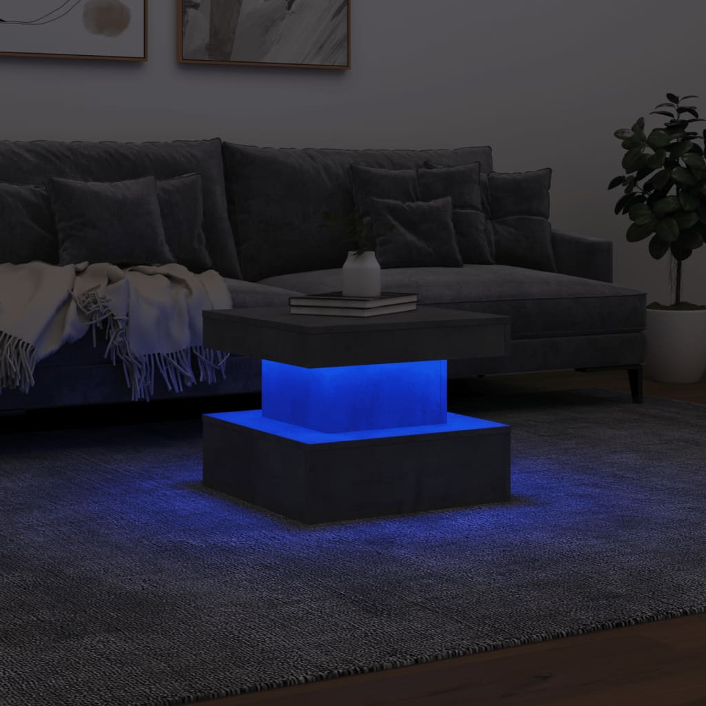 Mesa de centro com luzes LED 50x50x40 cm cinzento cimento