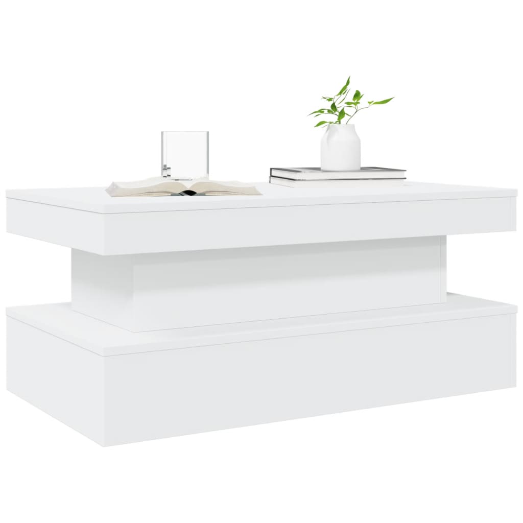 Mesa de centro com luzes LED 90x50x40 cm branco